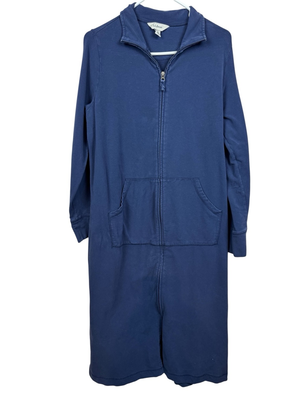 LL Bean Zip Front Sweatshirt Robe Housedress PJ Loungewear Womens S Navy